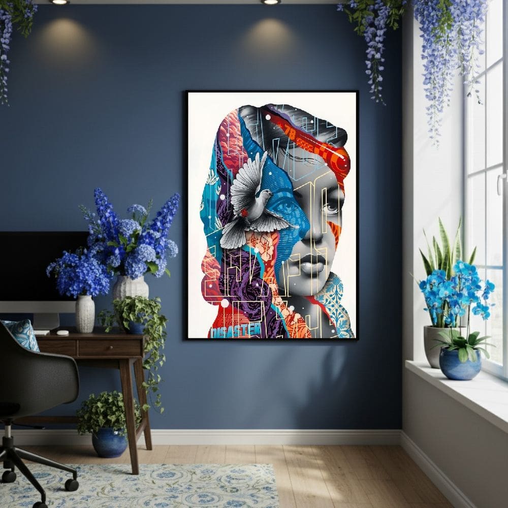 Quadro Decorativo Colagem De Mulher 70x50cm Mold Preta