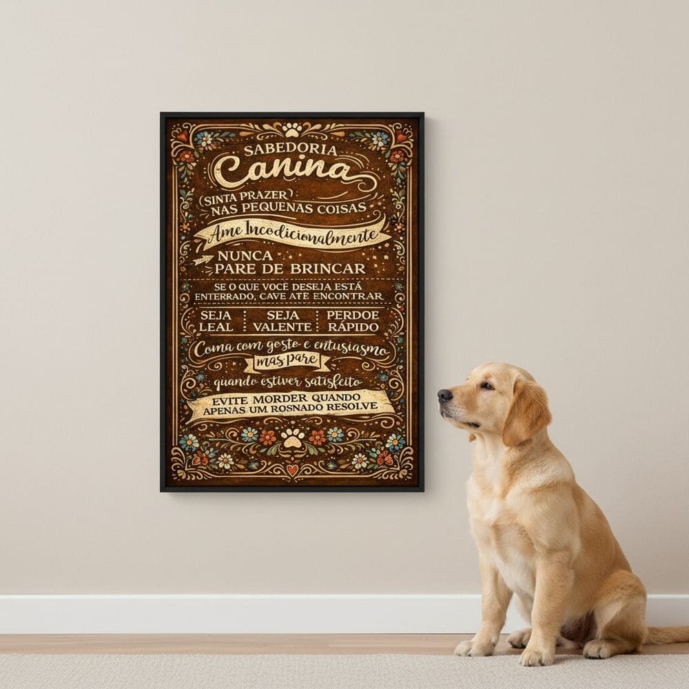 Quadro Aprenda Com Seu Cão 70x50cm Mold Preta