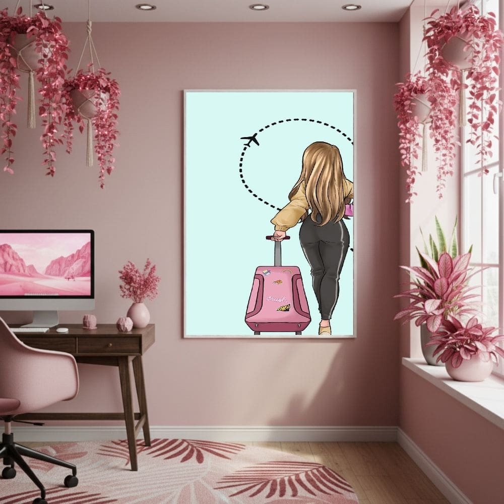 Quadro Decor Mulher Viajante 70x50cm Mold Branca