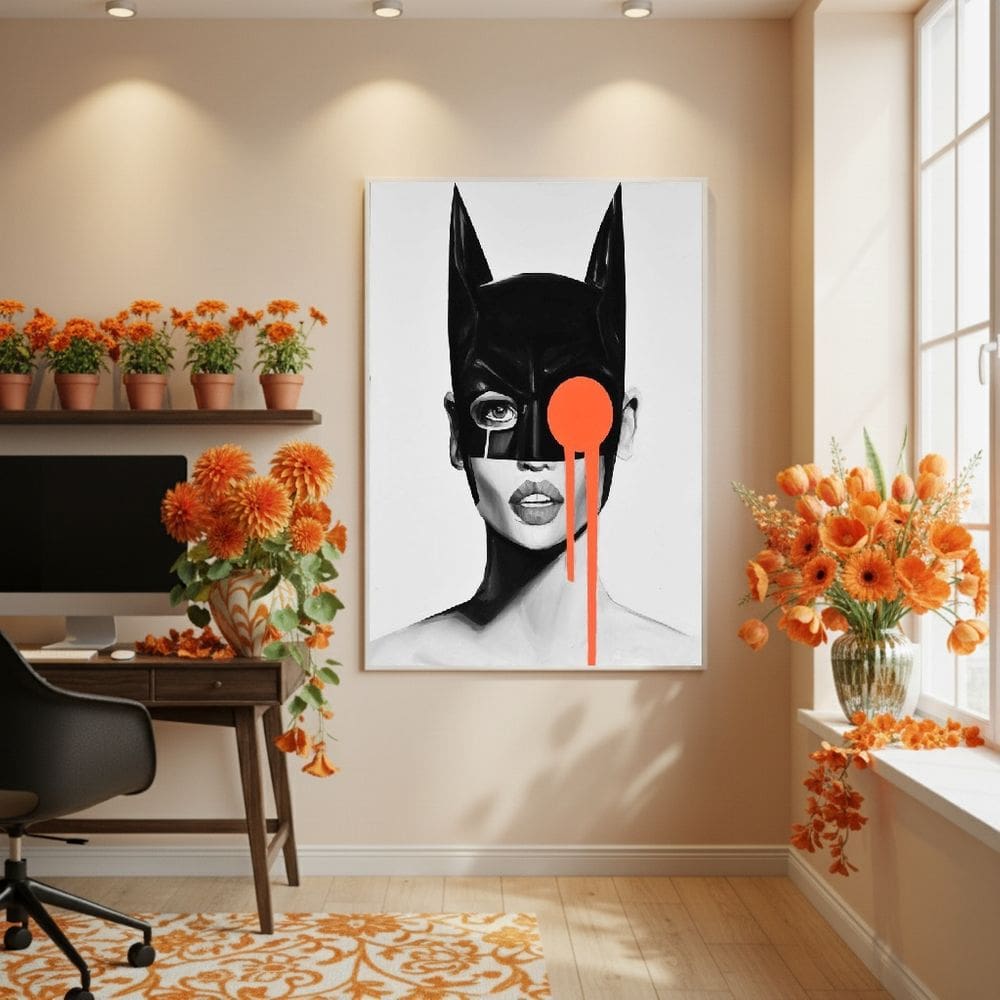 Quadro Decor Lágrima Neon Laranja 70x50cm Mold Branca