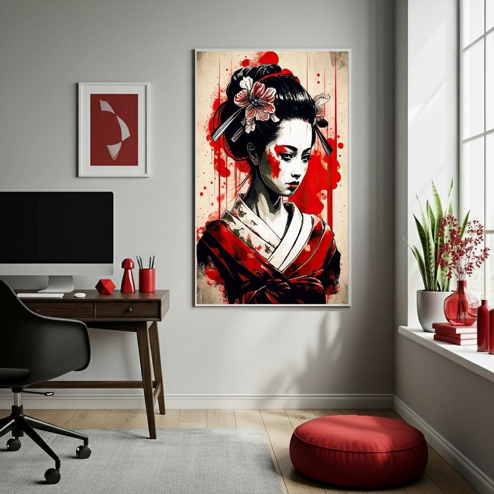 Quadro Decor Mulher Gueixa Do Japão 70x50cm Mold Branca