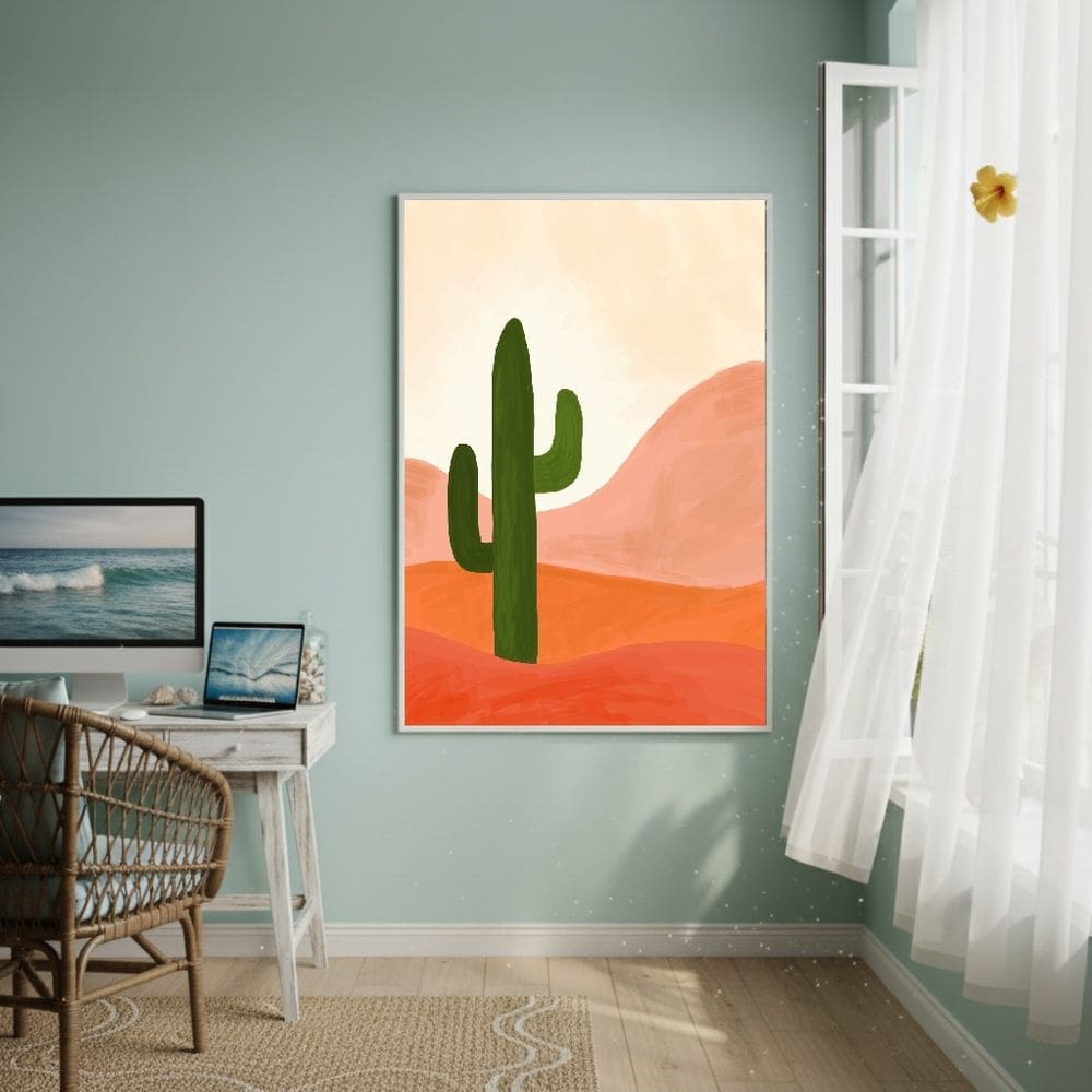 Quadro Decorativo Cacto Chamativo 70x50cm Mold Branca