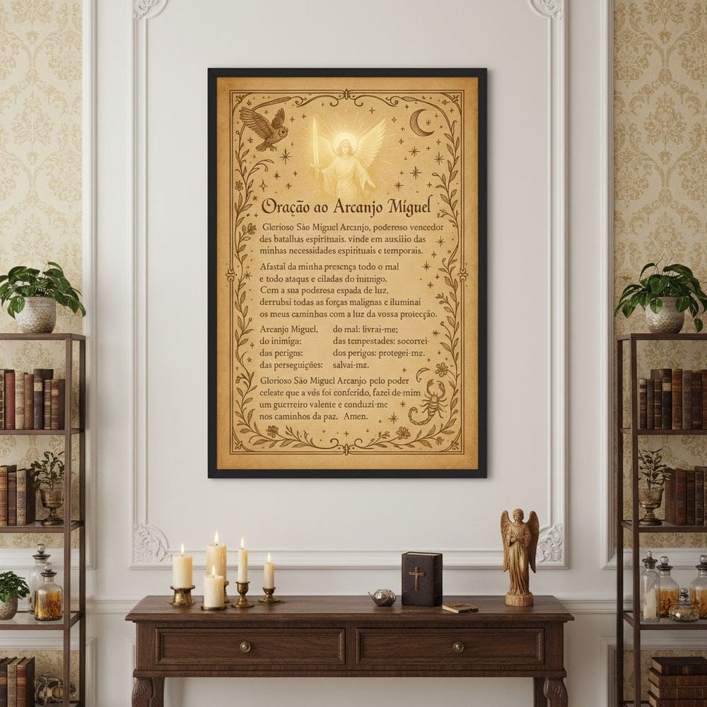 Quadro Oração ao Arcanjo Miguel 70x50cm Mold Branca