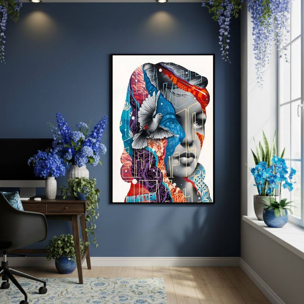 Quadro Decorativo Colagem De Mulher 70x50cm Mold Branca