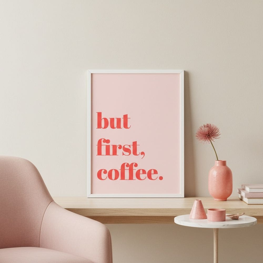 Quadro First Coffee Minimal Rosa 45x34cm Mold Preta Vidro