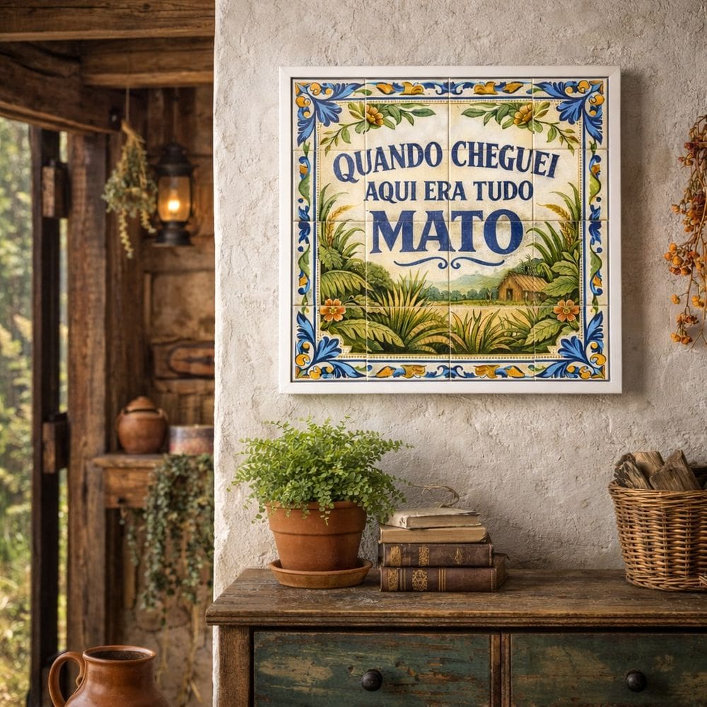 Quadro Quando Cheguei Era Tudo Mato 33x33cm Mold Preta Vidro