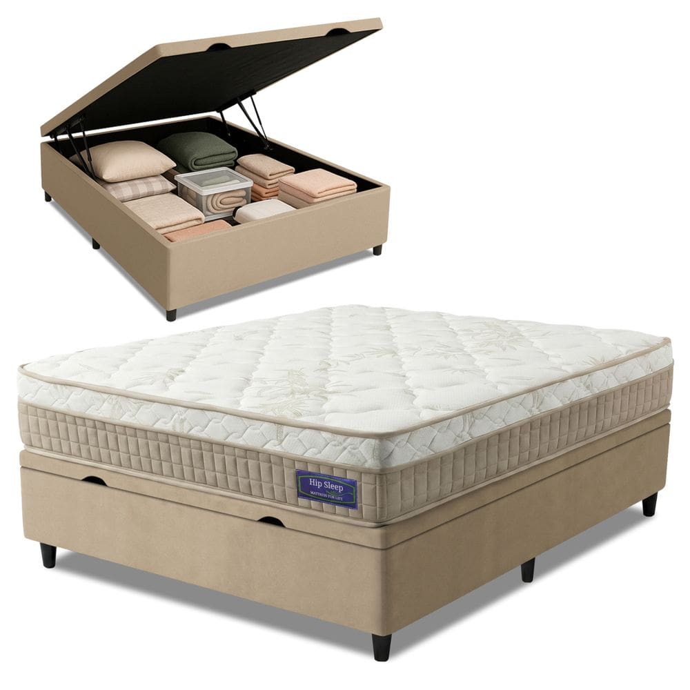 Cama Box Baú Colchão Casal Molas Ensacadas Euro In Natural Confort 138x188x66cm