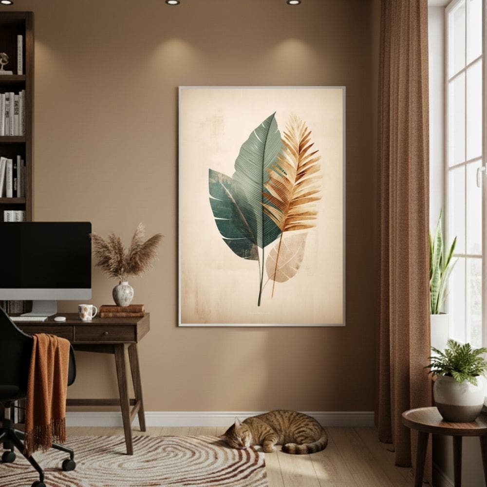 Quadro Decor Folha Aquarela Moderna 70x50cm Mold Preta