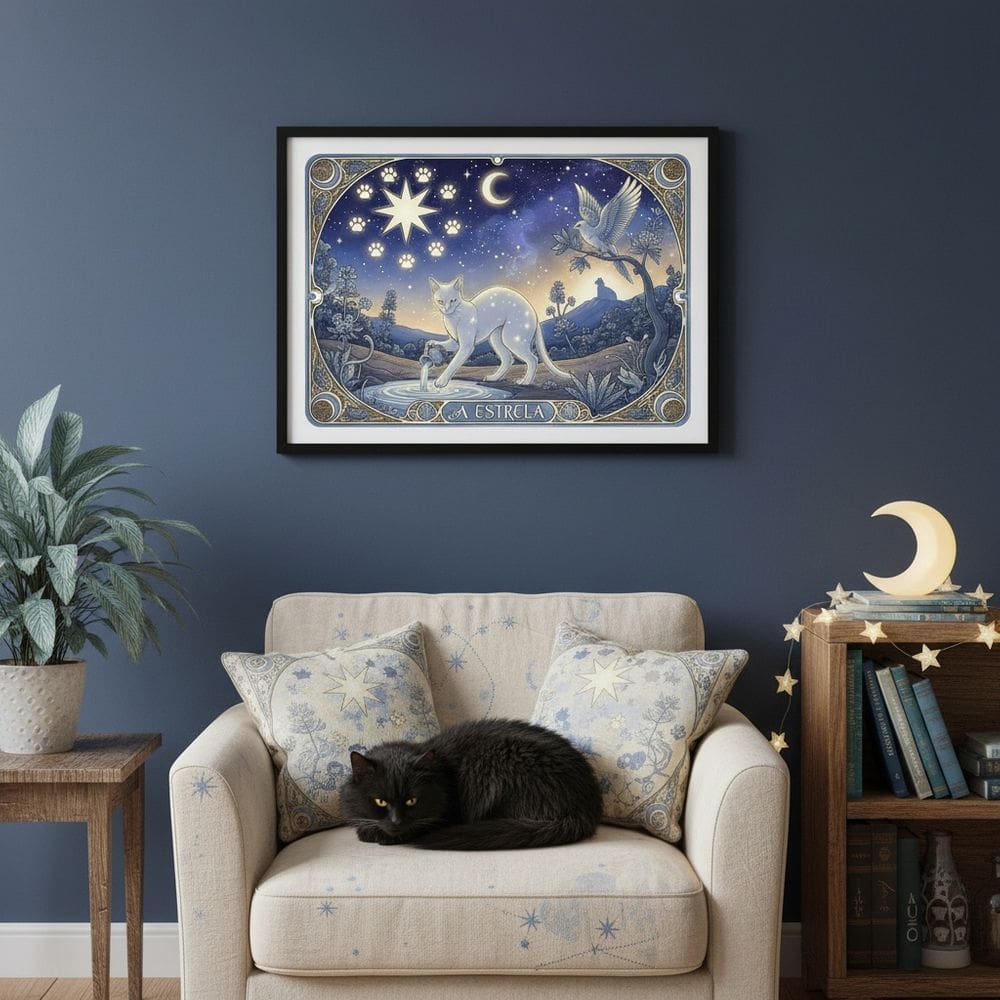 Quadro Carta Tarot Gatos A Estrela 70x50cm Mold Preta