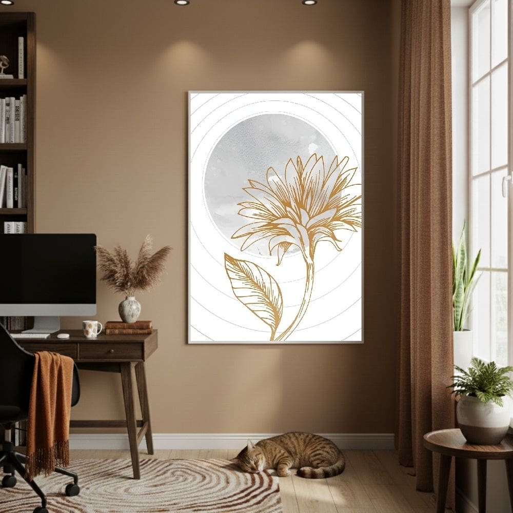 Quadro Decorativo Dourado Delicado 70x50cm Mold Branca