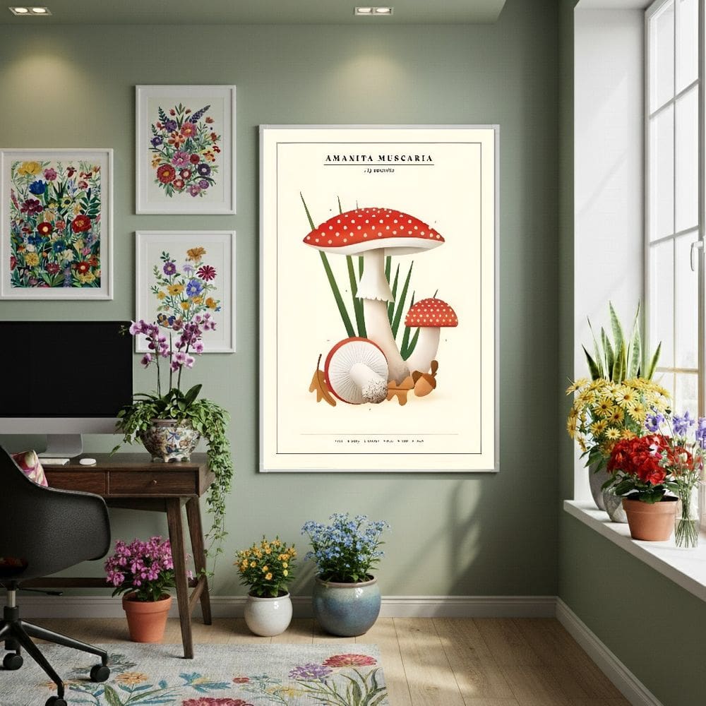 Quadro Decorativo Cogumelo Vermelho 70x50cm Mold Preta