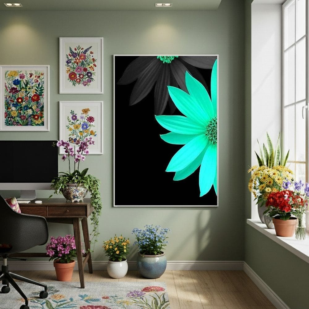 Quadro Decorativo Flor Verde Artificial 70x50cm Mold Branca