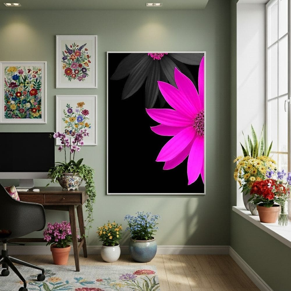 Quadro Decorativo Flor Rosa Artificial 70x50cm Mold Branca