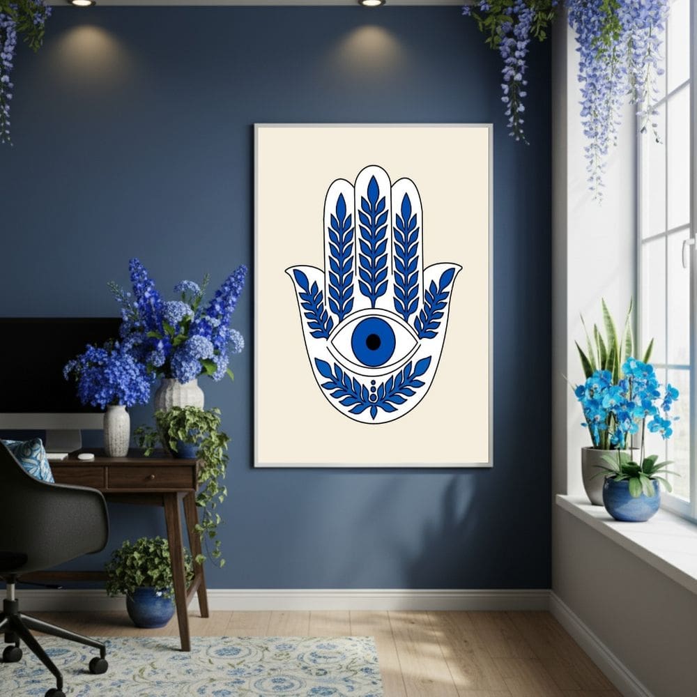 Quadro Decorativo Símbolo Mão De Hamsá 70x50cm Mold Preta