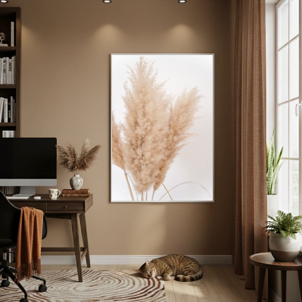 Quadro Decorativo Hastes Capim Pampas 70x50cm Mold Branca