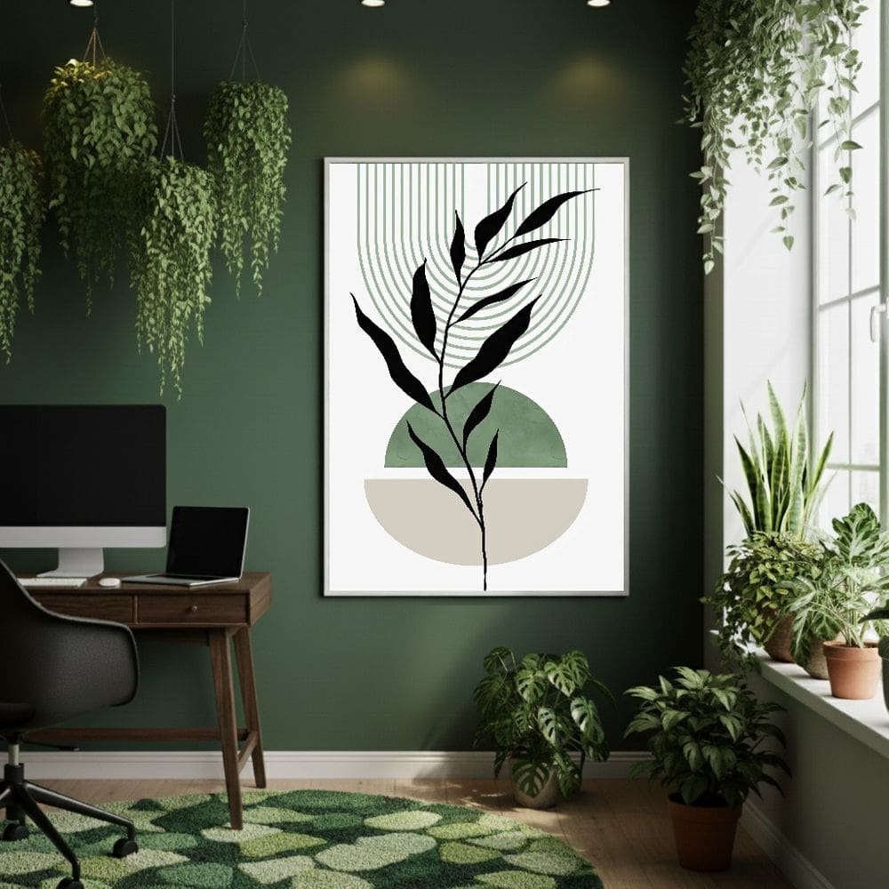 Quadro Decorativo Arte Ramos Verde 70x50cm Mold Branca