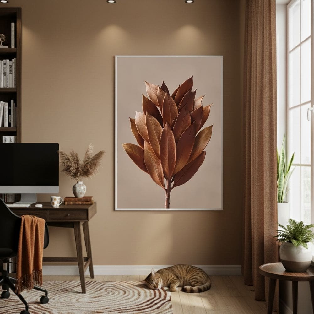 Quadro Decorativo Flor Marrom Chocolate 70x50cm Mold Branca