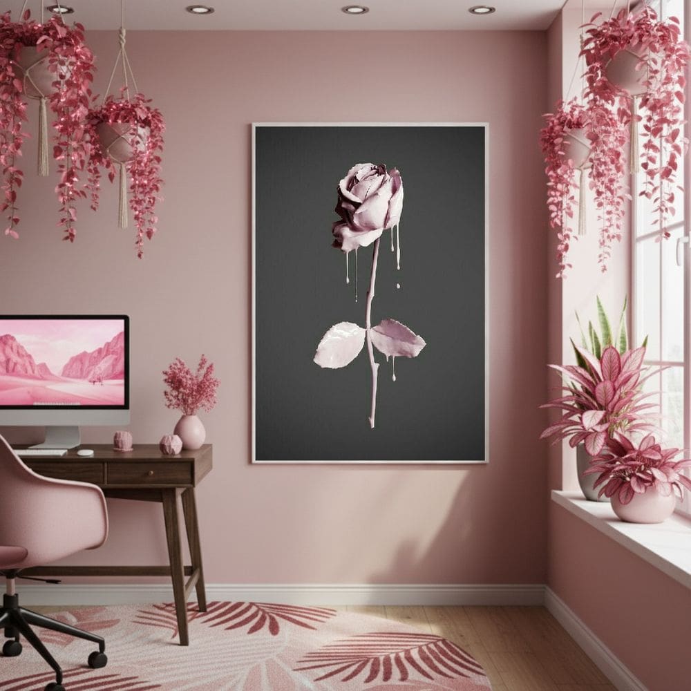 Quadro Decorativo Rosa Sombria 70x50cm Mold Branca