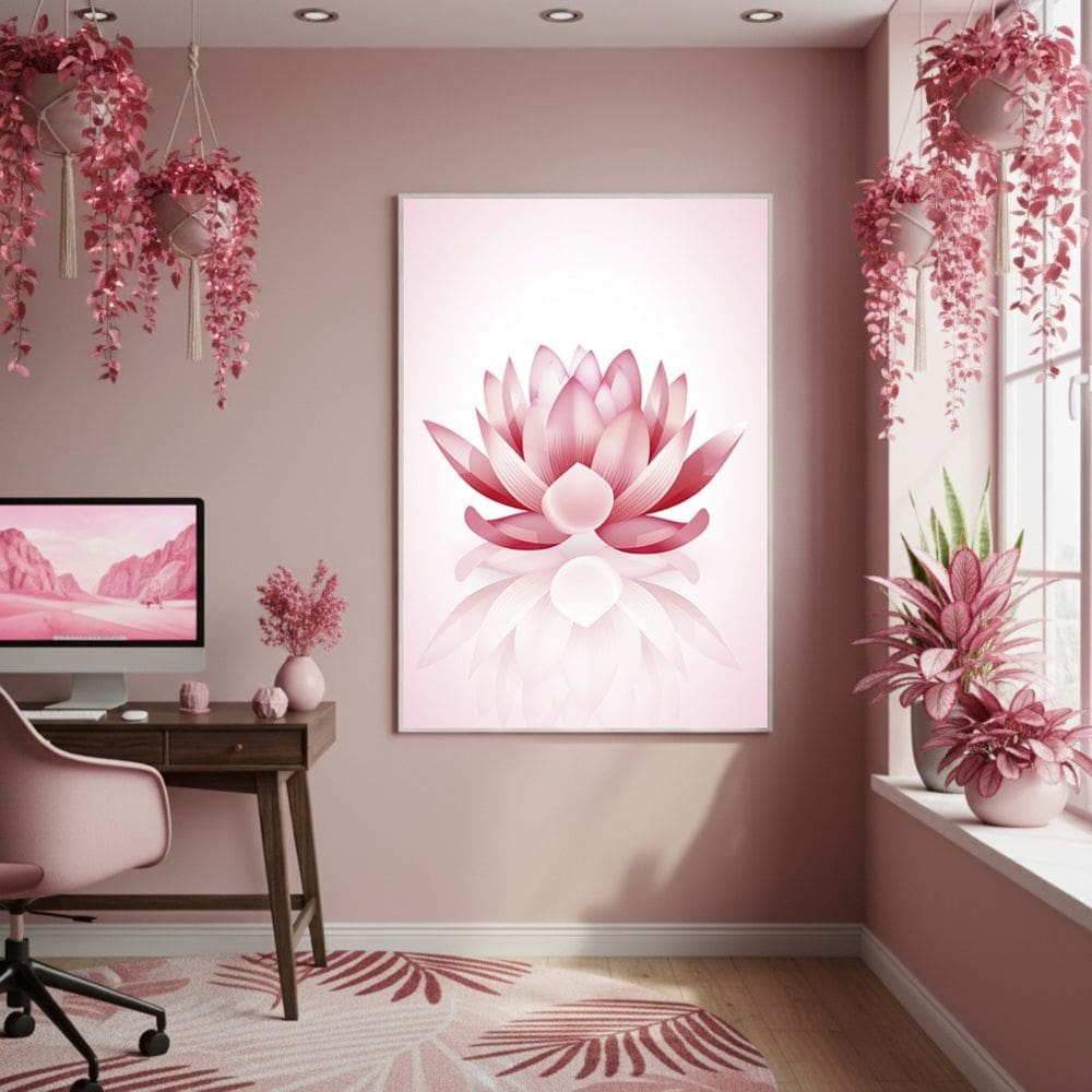 Quadro Decorativo Flor De Lótus Rosa 70x50cm Mold Branca