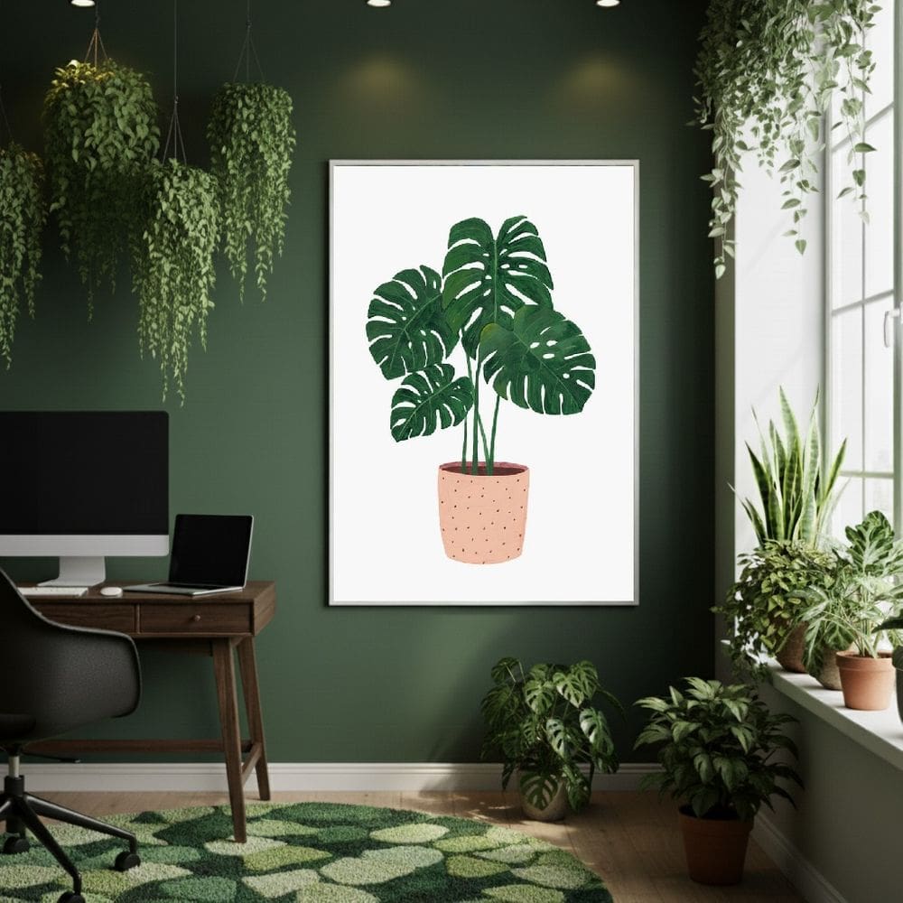 Quadro Decorativo Monstera Em Vaso 70x50cm Mold Branca