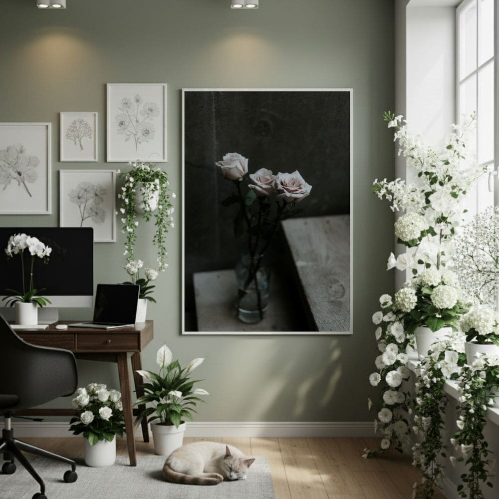 Quadro Decorativo Rosas Brancas 70x50cm Mold Branca