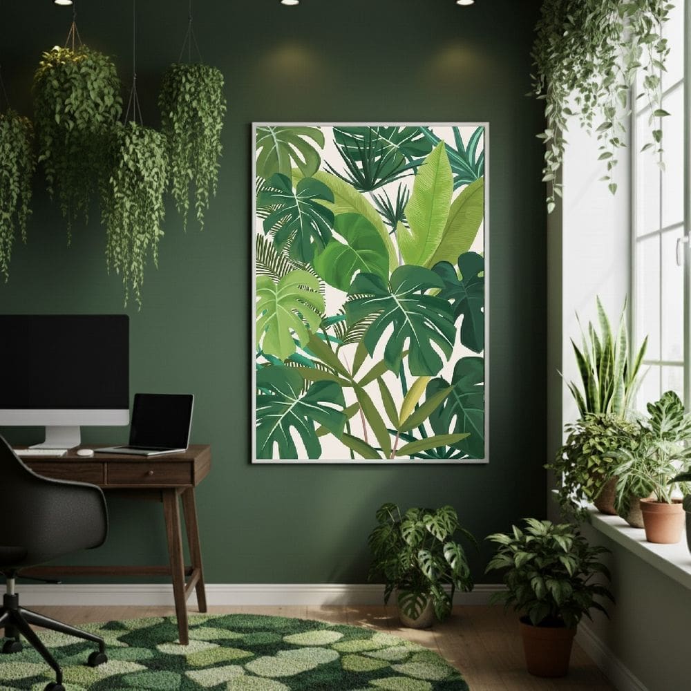 Quadro Decorativo Folhagem Tropical 70x50cm Mold Branca
