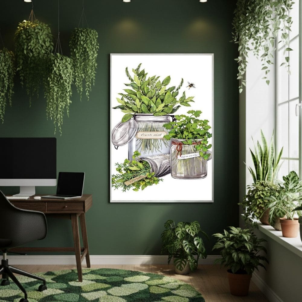 Quadro Decorativo Ervas Em Vidros 70x50cm Mold Preta