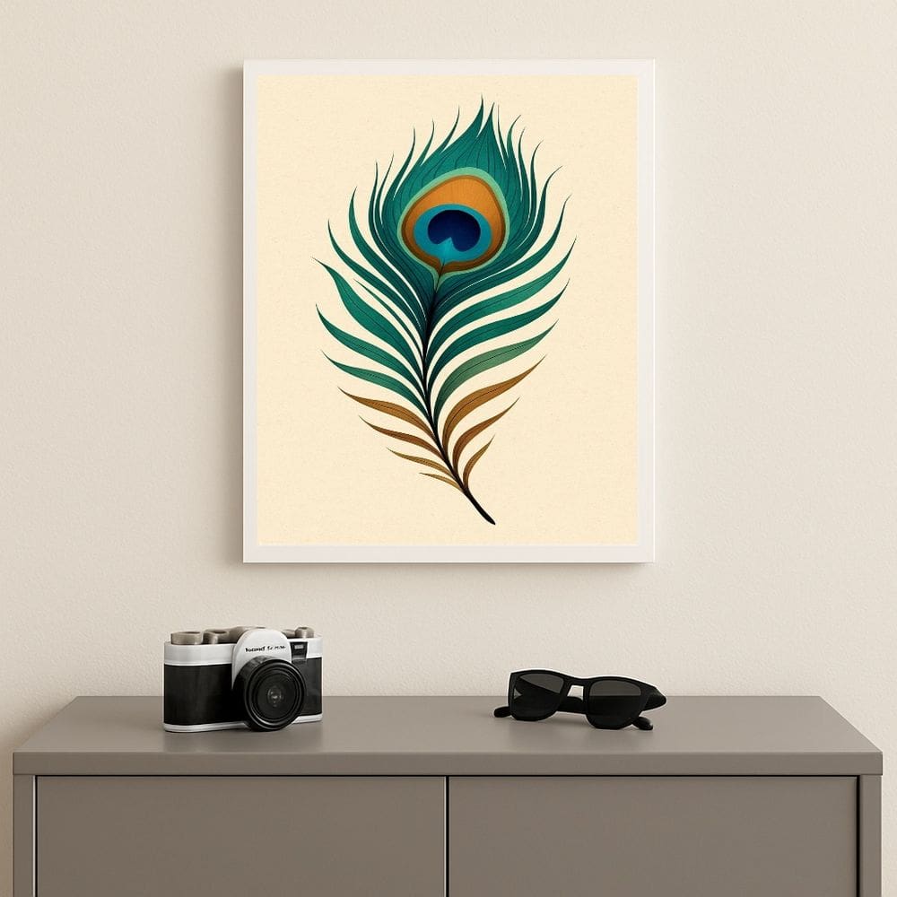 Quadro Decorativo Pena de Pavão 33x24cm Mold Preta