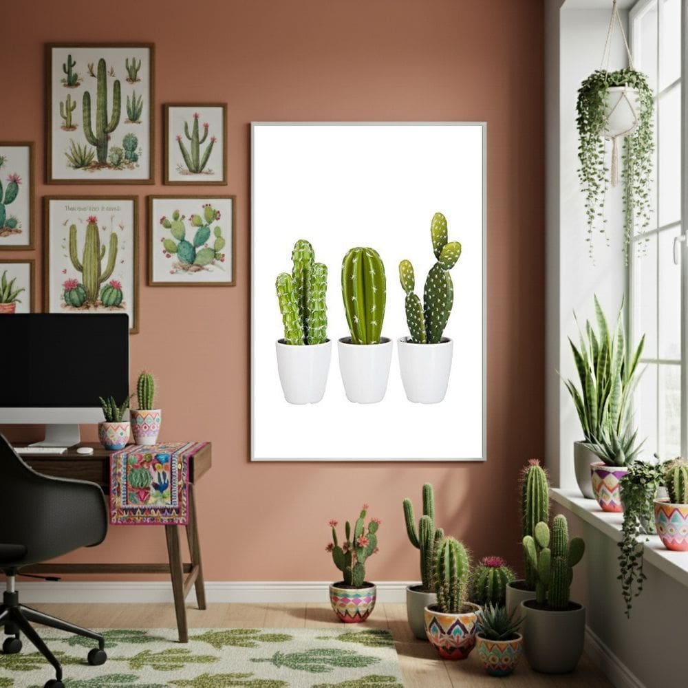 Quadro Decorativo Cactos Pequenos - 70x50cm Mold Preta