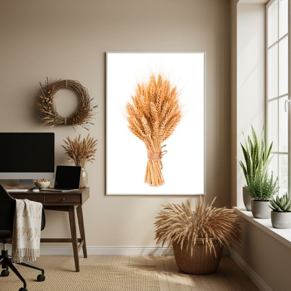 Quadro Decorativo Trigo Em Buquê - 70x50cm Mold Branca