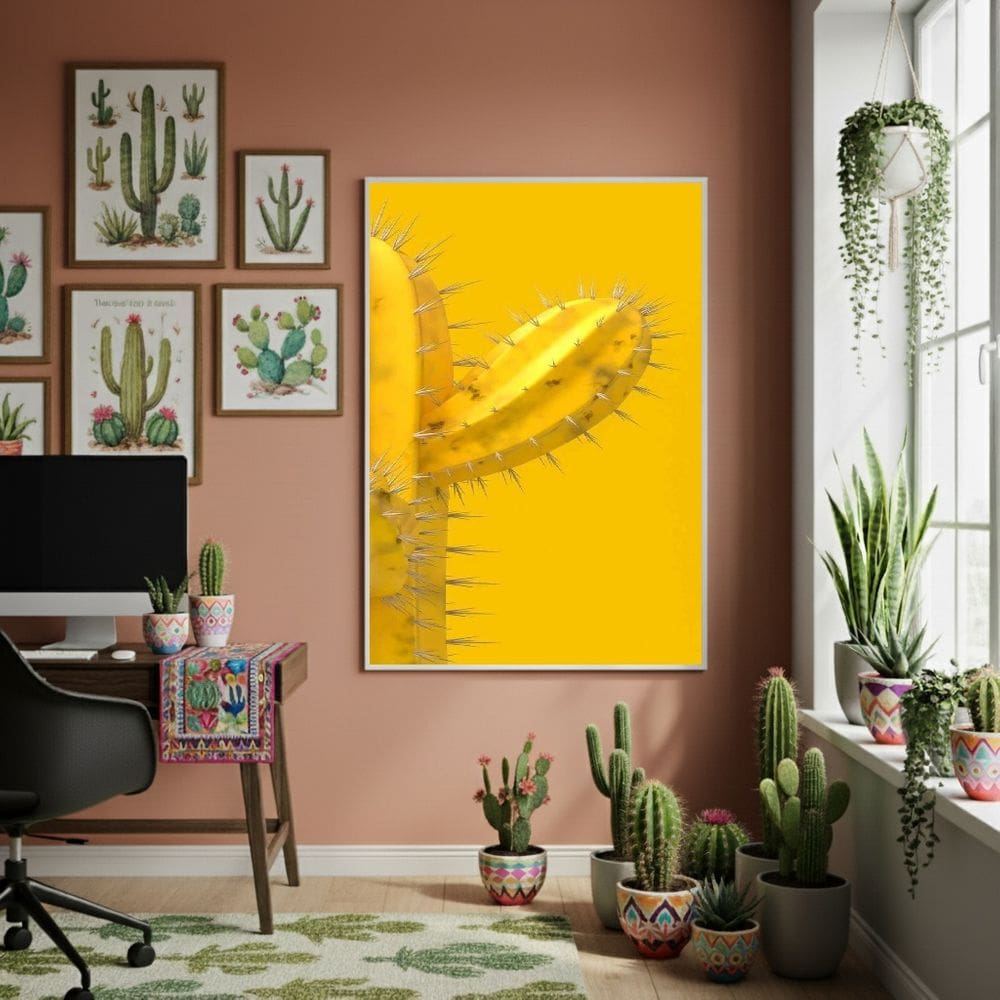 Quadro Decorativo Cacto Amarelo - 70x50cm Mold Branca