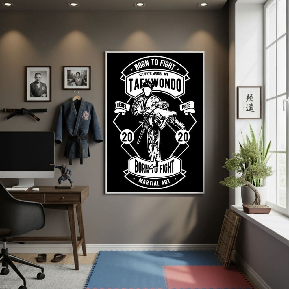 Quadro Nasci Lutar Taekwondo 70x50cm Mold Preta