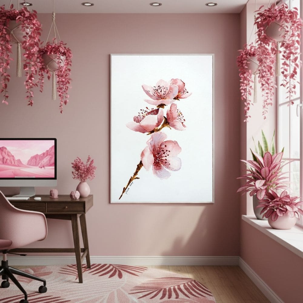 Quadro Decorativo Cerejeira Suave 70x50cm Mold Branca