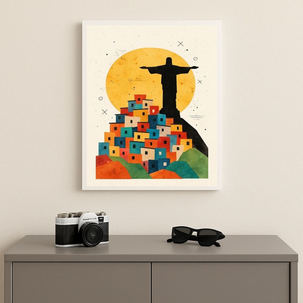 Quadro Cristo Rio de Janeiro Favela 24x18cm Mold Branca