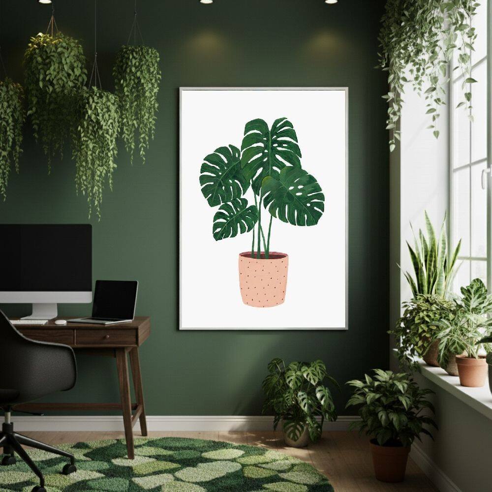 Quadro Decorativo Monstera Em Vaso 70x50cm Mold Preta