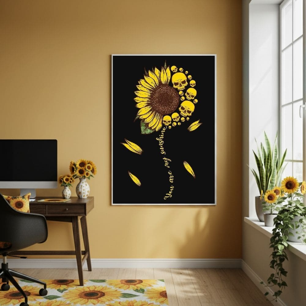 Quadro Decorativo Girassol Caveiras - 70x50cm Mold Branca