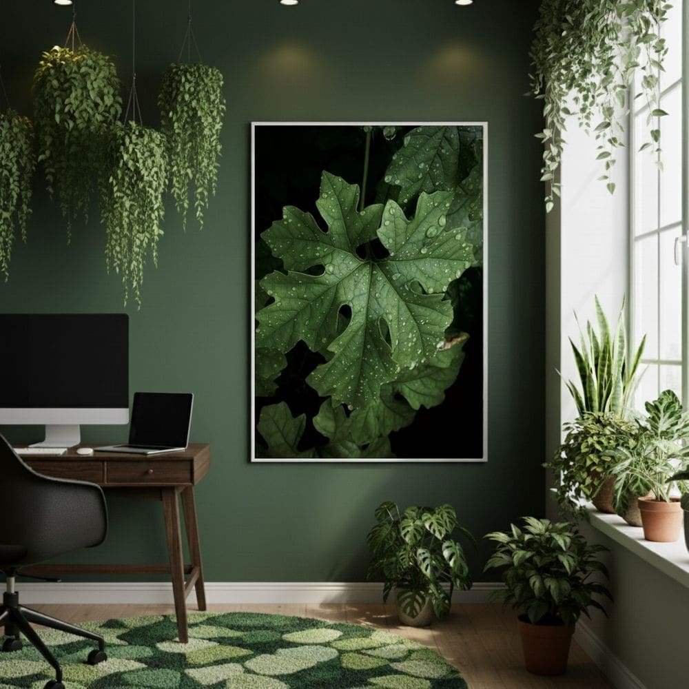 Quadro Decor Folhas Textura Escura 70x50cm Mold Preta