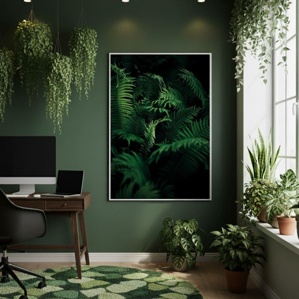 Quadro Decorativo Folhagem Sombria 70x50cm Mold Branca