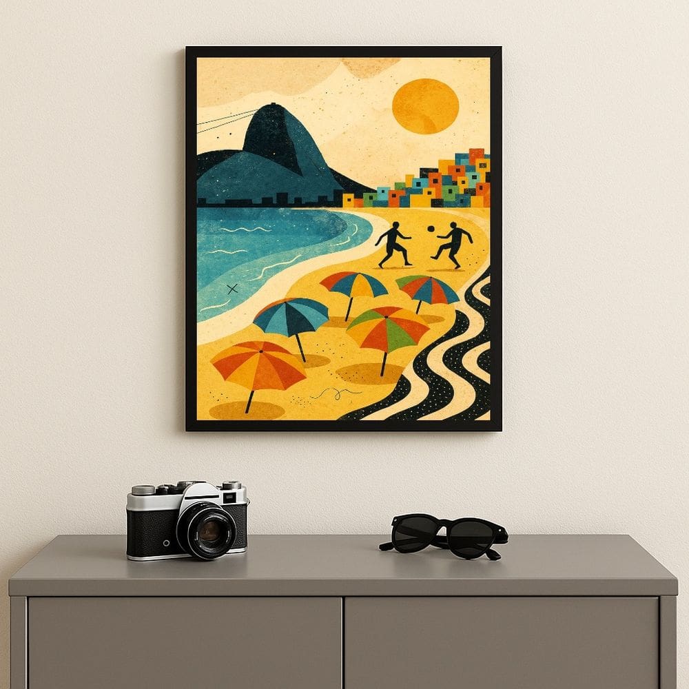 Quadro Arte Rio de Janeiro Praia Favela 33x24cm Mold Branca