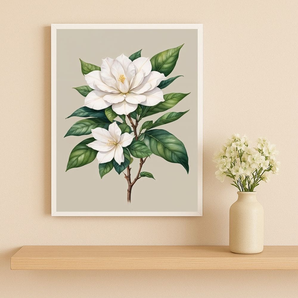 Quadro Flores Gardênia 33x24cm Mold Branca Vidro