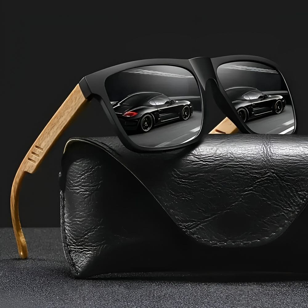 Óculos de Sol Clássico Masculino Preto com Haste Estilo Madeira - OMG!