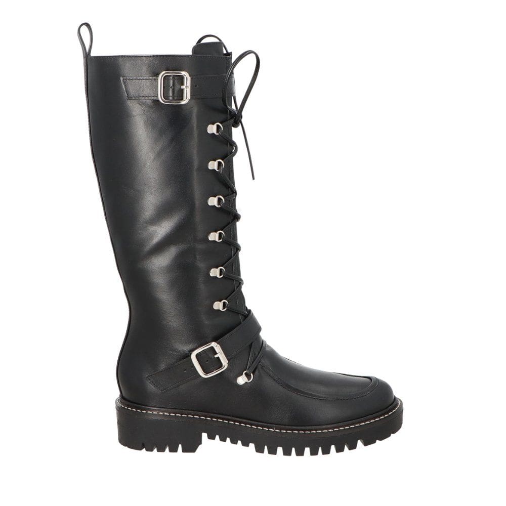 Coturno Luiza Barcelos Cano Alto Tratorado Couro Preto