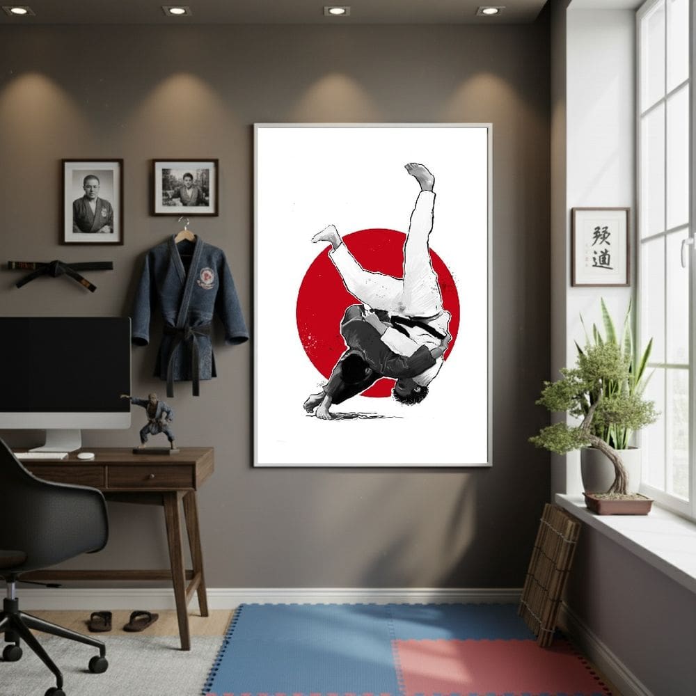 Quadro Luta De Judô 70x50cm Mold Preta