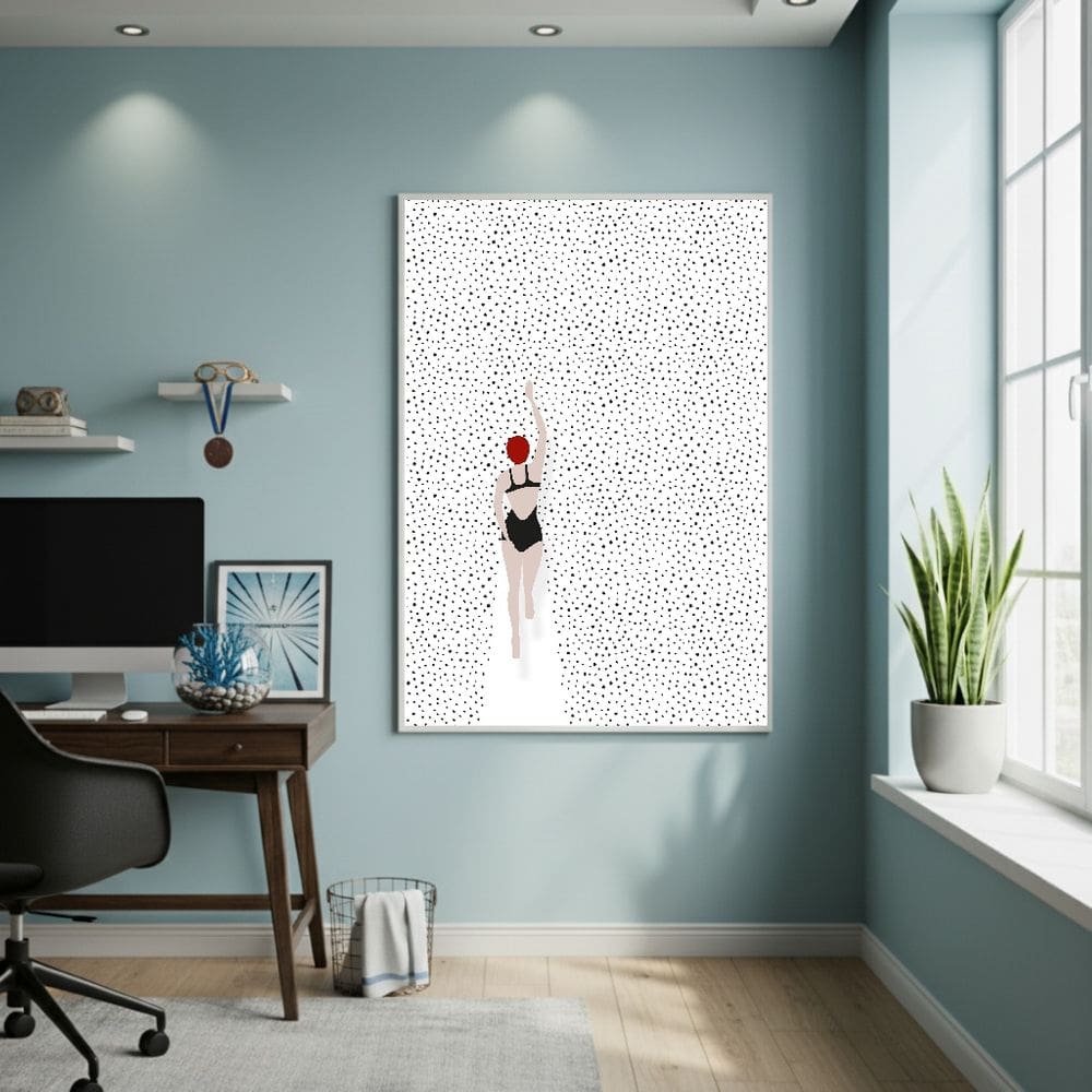 Quadro Arte Natação 70x50cm Mold Preta