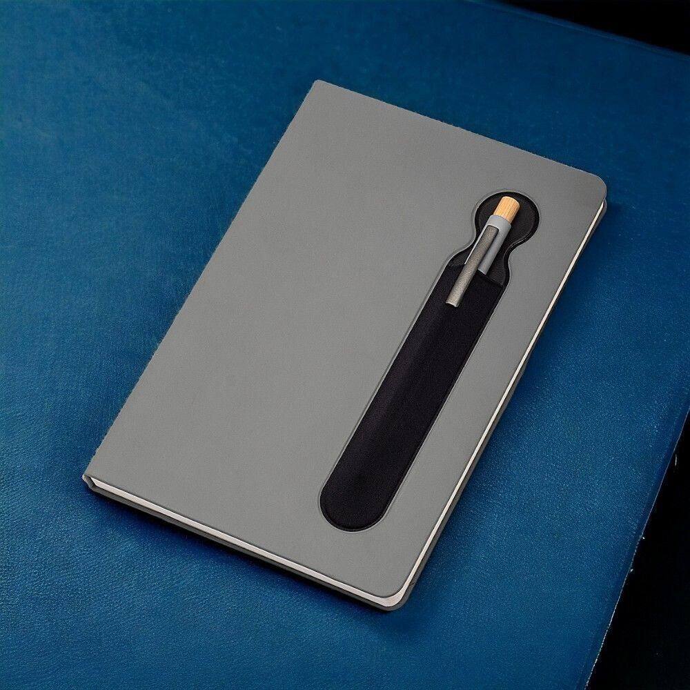 Caderno Capa Dura Com Suporte De Caneta 80 Folhas Cinza