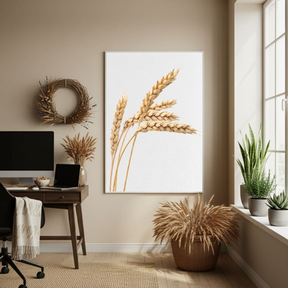 Quadro Decorativo Trigo Dourado - 70x50cm Mold Branca