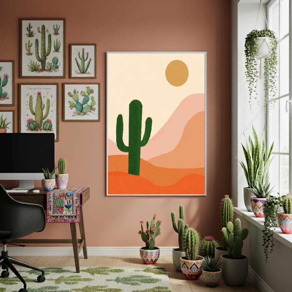 Quadro Decorativo Cacto No Deserto - 70x50cm Mold Branca