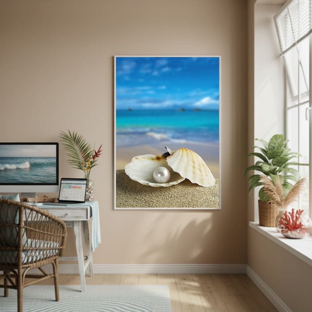 Quadro Decorativo Uma Concha Com Pérola-70x50cm