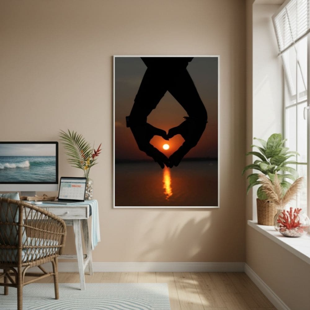 Quadro Decorativo Mãos Fazendo Coração-70x50cm