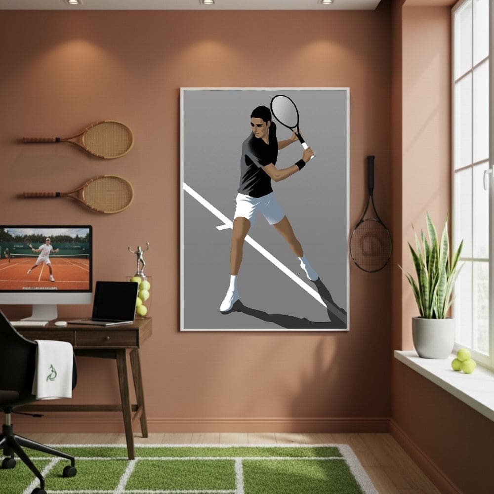 Quadro Decorativo Uma Jogadora De Tênis-70x50cm Mold Branca